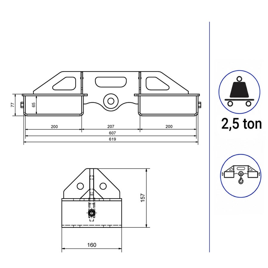 Dimensioni manicotto per commissionatori portata 2,5 ton