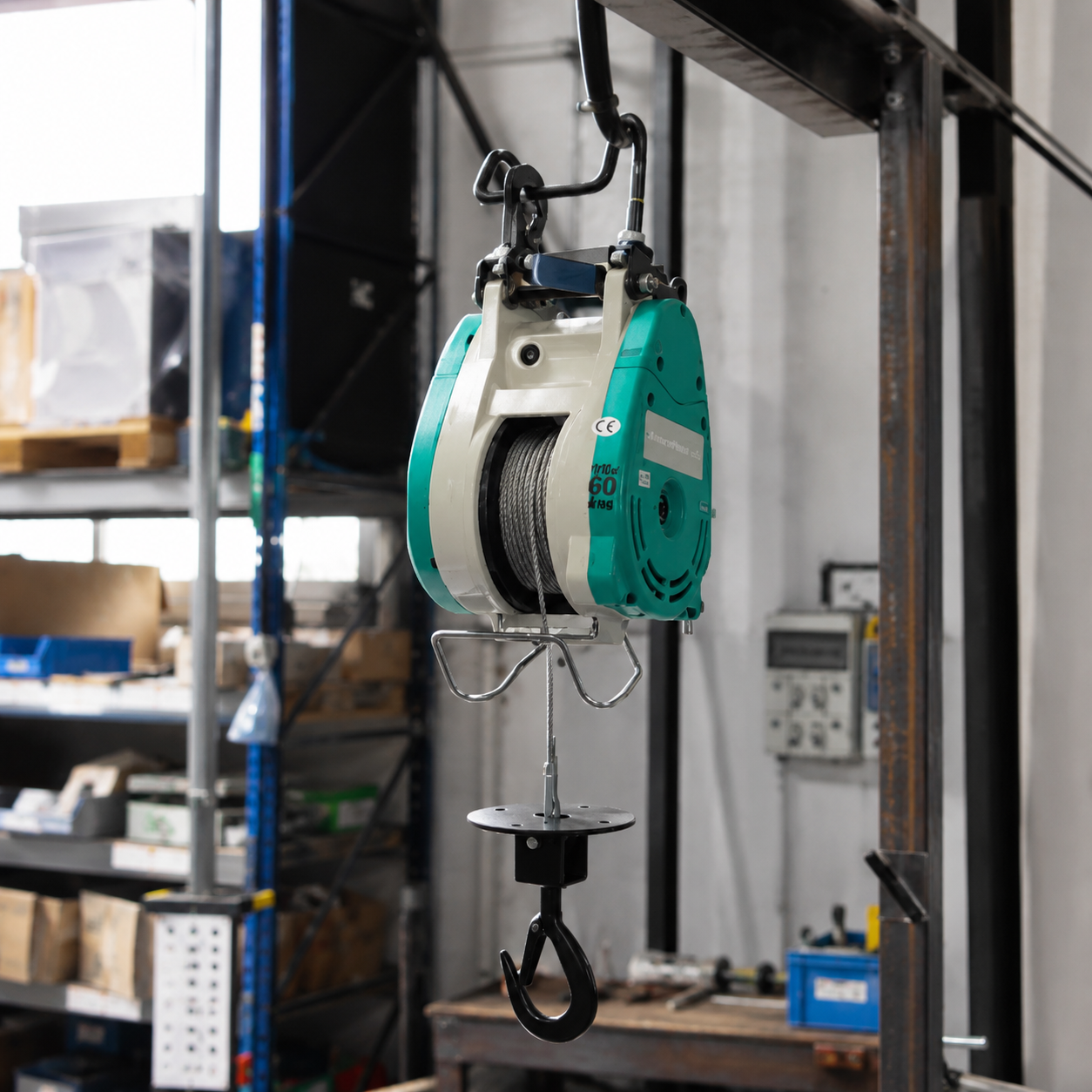 Argano elettrico professionale installato in officina
