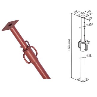 Scaffold base jack with curved plate for building sites, floors and scaffolding from 120 to 430 cm