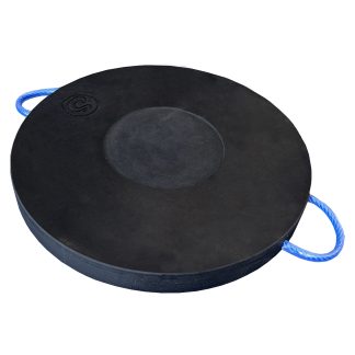 Soltec circular outrigger pads with milled edges and handles for crane stabiliser feet, lorries, aerial platforms